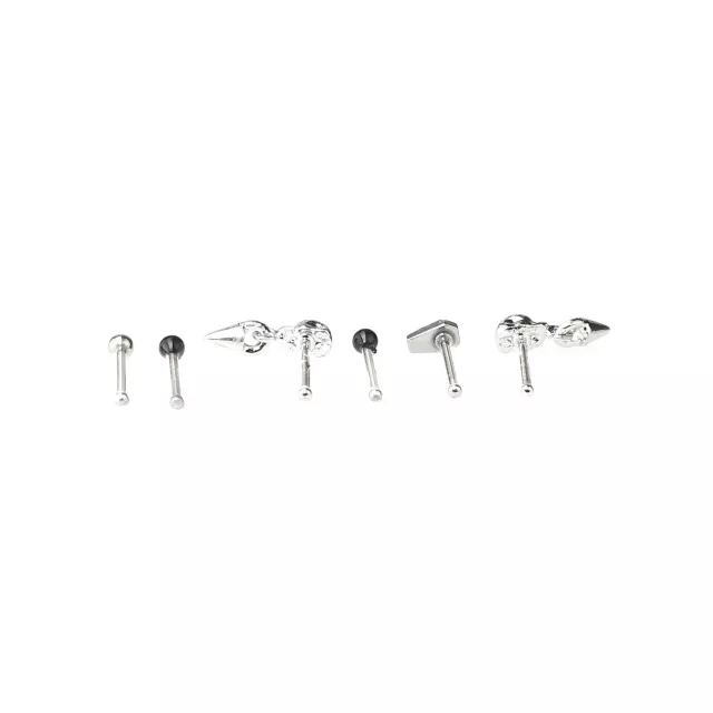 Multi-Pack CZ Skull Coffin Pin Nose Rings 6 Pack - 20 Gauge at Spencer's
