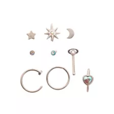 Multi-Pack Celestial CZ Nose Pins and Hoops 9 Pack - 20 Gauge at Spencer's