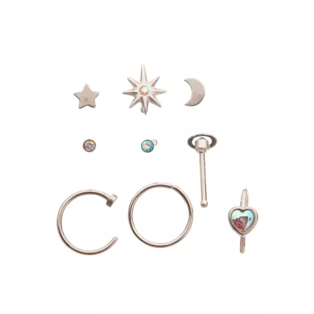 Multi-Pack Celestial CZ Nose Pins and Hoops 9 Pack - 20 Gauge at Spencer's