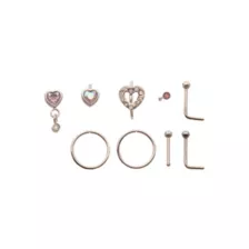 Multi-Pack Pink CZ Heart Nose Pins and Hoops 9 Pack - 20 Gauge at Spencer's