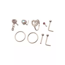 Multi-Pack Pink CZ Heart Nose Pins and Hoops 9 Pack - 20 Gauge at Spencer's