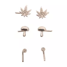 Multi-Pack Silver CZ Mushroom and Leaf L-Bend Nose Pins 3 Pair - 20 Gauge at Spencer's
