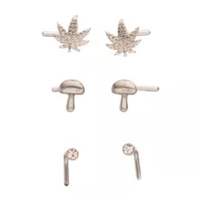 Multi-Pack Silver CZ Mushroom and Leaf L-Bend Nose Pins 3 Pair - 20 Gauge at Spencer's