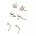 Multi-Pack Silver CZ Mushroom and Leaf L-Bend Nose Pins 3 Pair - 20 Gauge at Spencer's