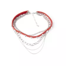 Five Row Red Spike and Silvertone Chain Choker Necklace at Spencer's