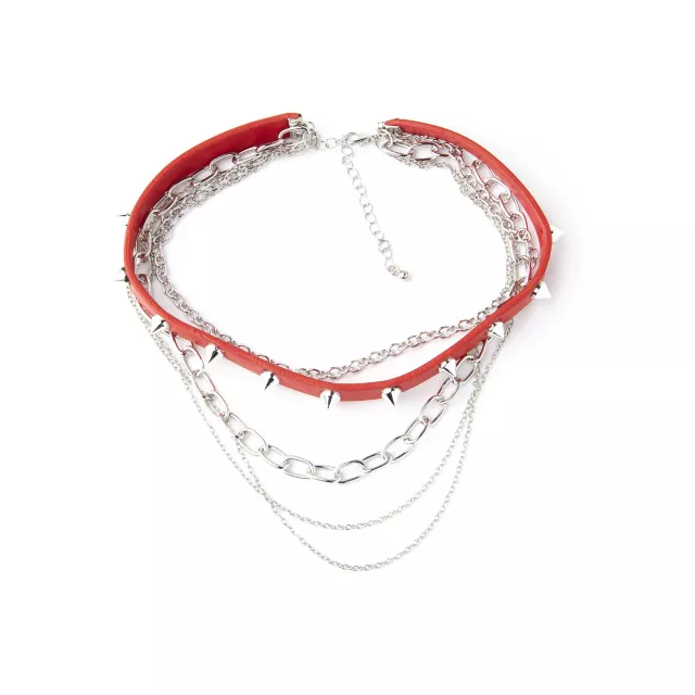 Five Row Red Spike and Silvertone Chain Choker Necklace at Spencer's