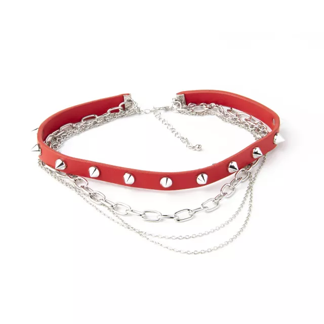 Five Row Red Spike and Silvertone Chain Choker Necklace at Spencer's