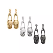 Multi-Pack Skull Safety Pin Dangle Earrings - 3 Pair at Spencer's