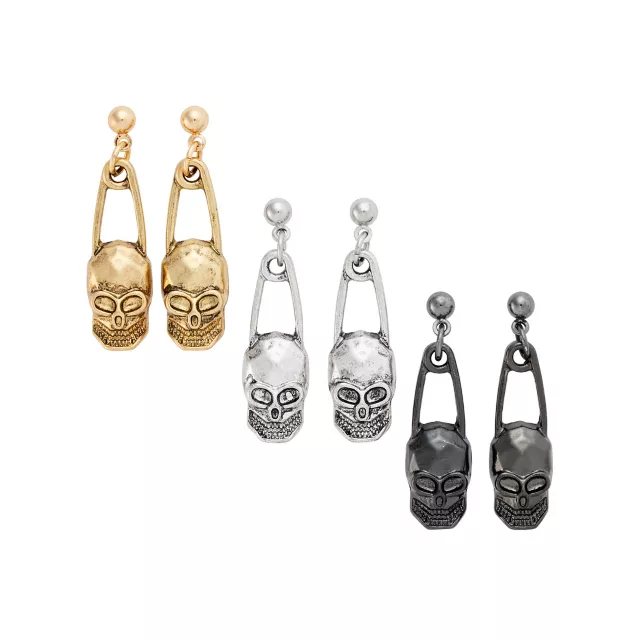 Multi-Pack Skull Safety Pin Dangle Earrings - 3 Pair at Spencer's