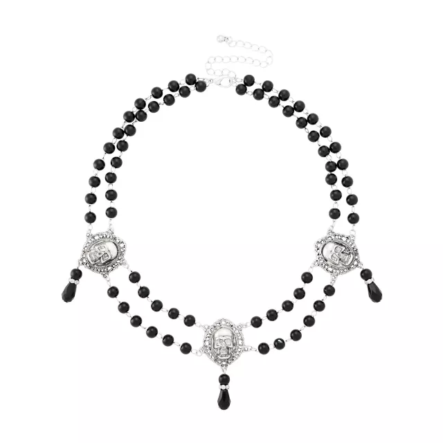 Black Skull Rosary Choker Necklace at Spencer's