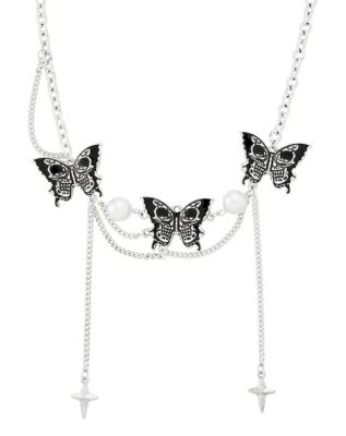 Skull Butterfly Draped Chain Choker Necklace