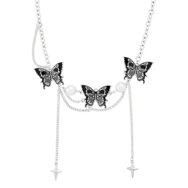Skull Butterfly Draped Chain Choker Necklace at Spencer's
