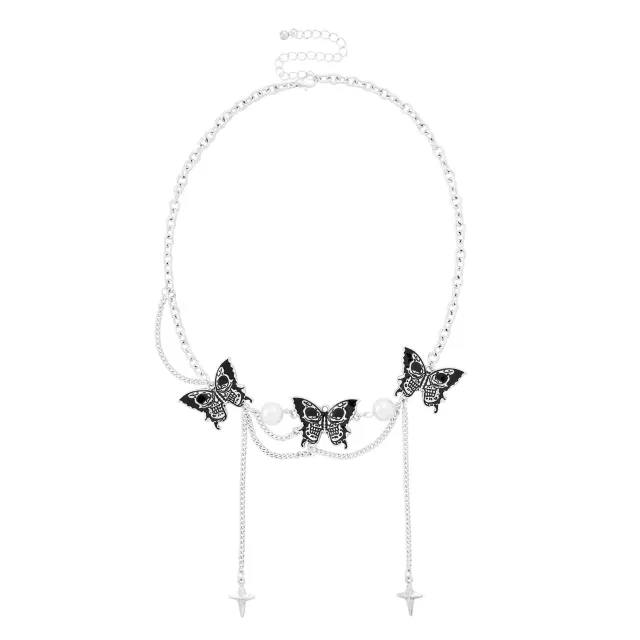 Skull Butterfly Draped Chain Choker Necklace at Spencer's