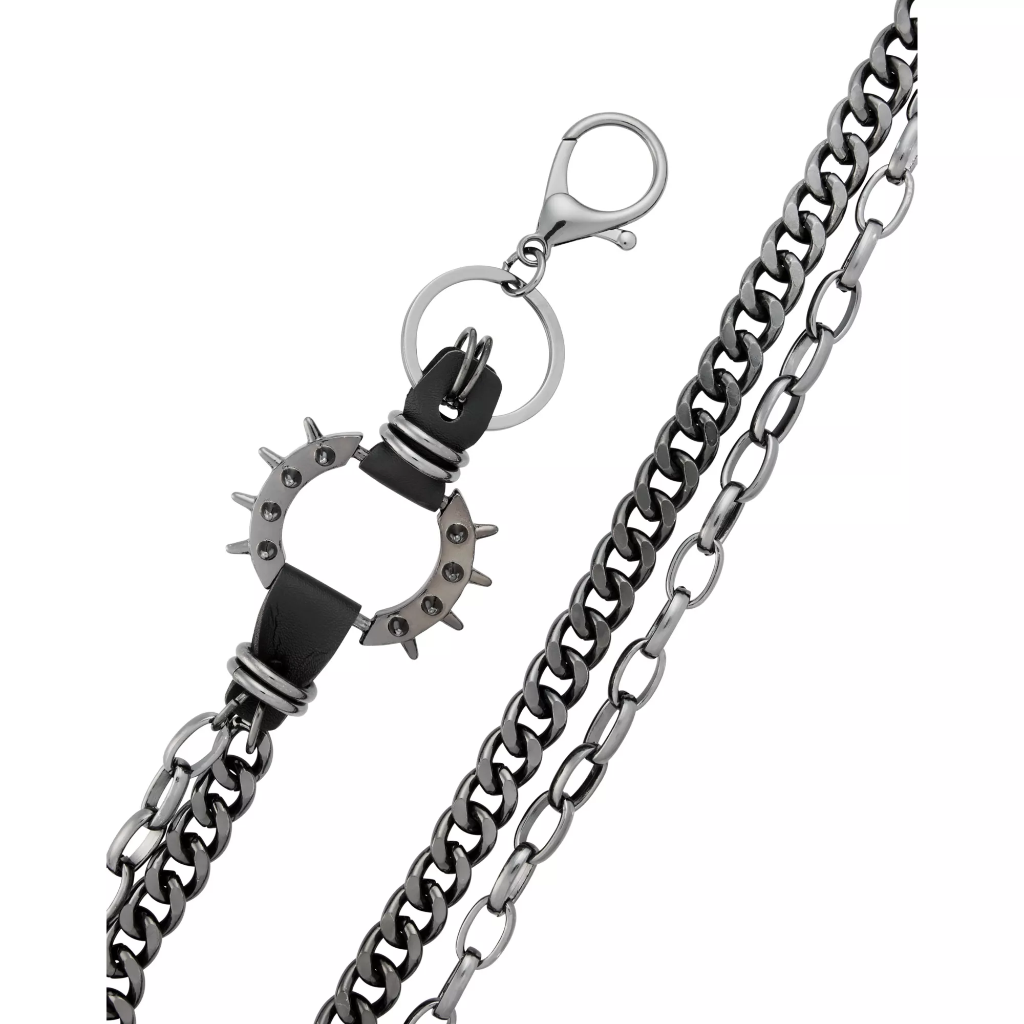 Black and Silvertone Spiked 2-Row Wallet Chain