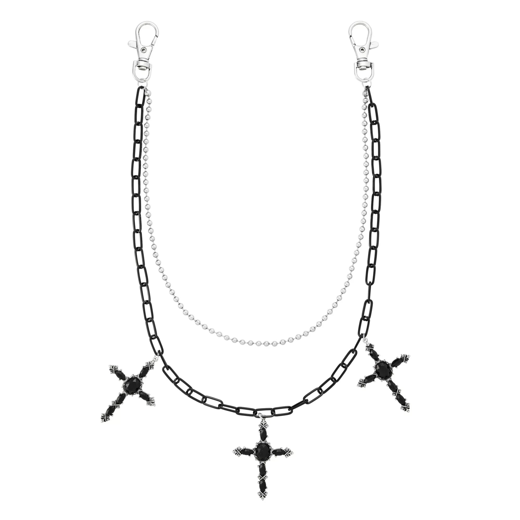 Black and Silver Cross 2-Row Wallet Chain at Spencer's