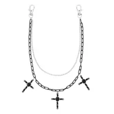 Black and Silver Cross 2-Row Wallet Chain at Spencer's
