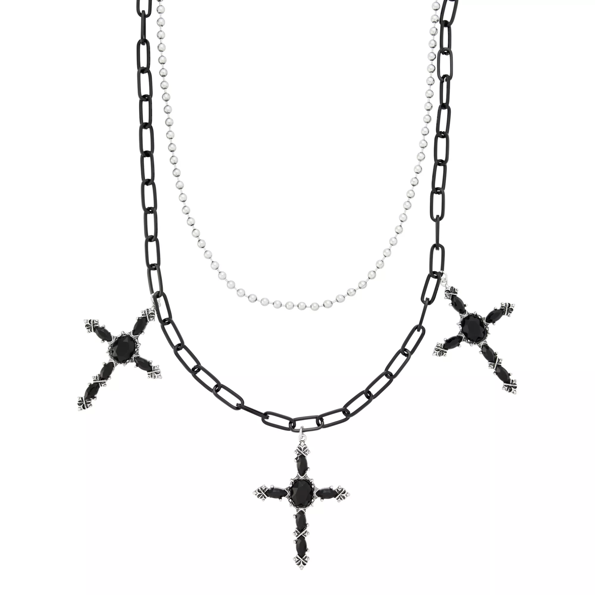 Black and Silver Cross 2-Row Wallet Chain at Spencer's