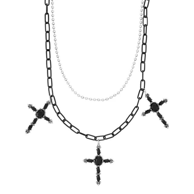 Black and Silver Cross 2-Row Wallet Chain at Spencer's