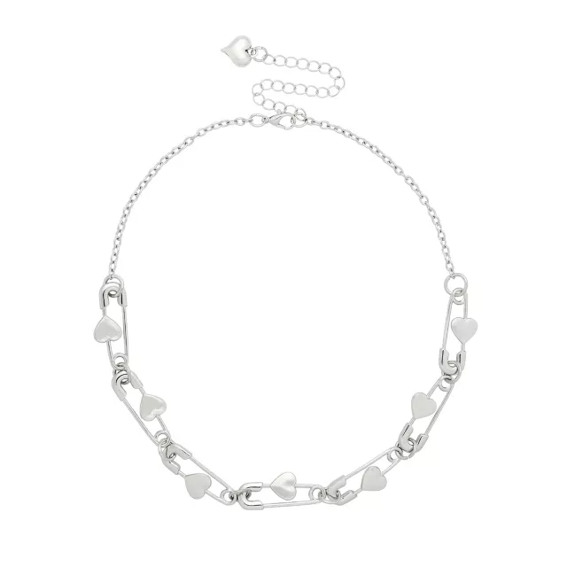 Heart Safety Pin Chain Choker Necklace at Spencer's