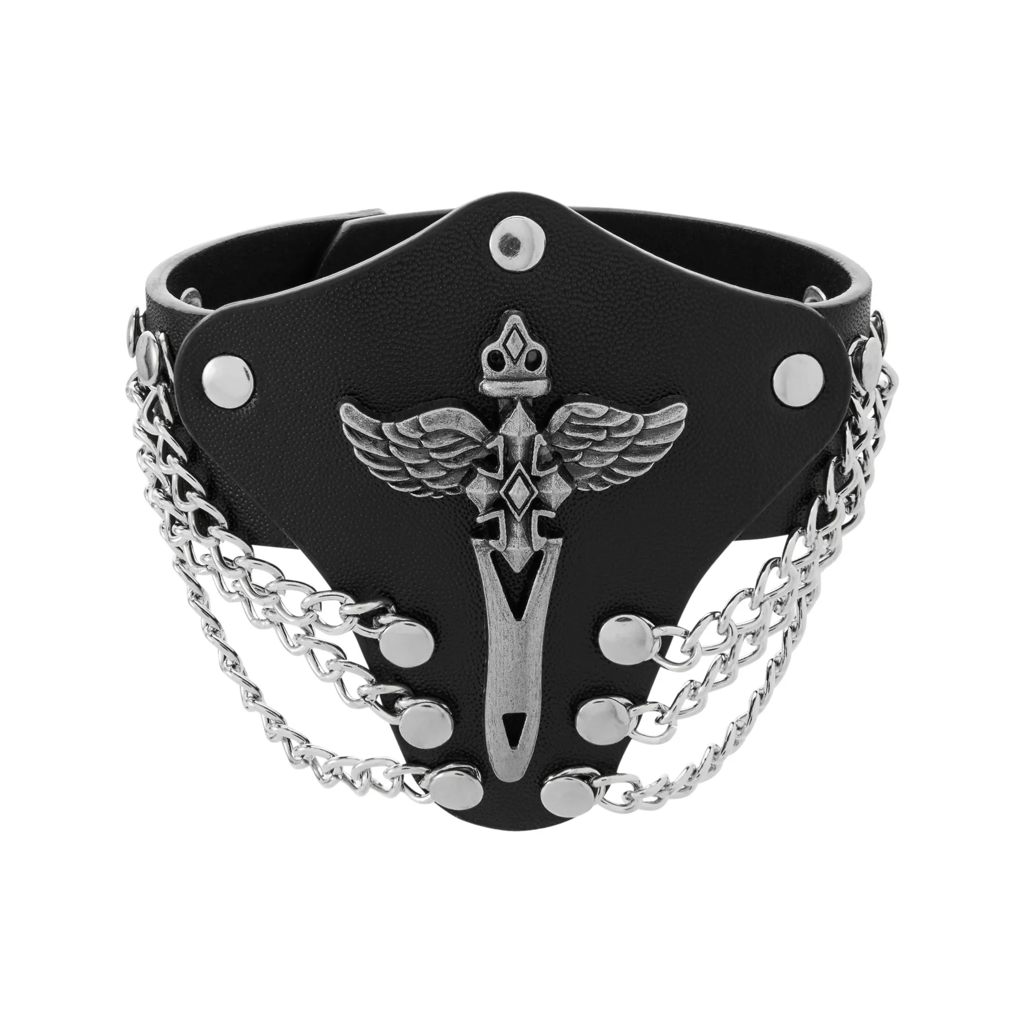 Black and Silvertone Winged 3-Row Chain Cuff Bracelet at Spencer's
