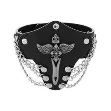 Black and Silvertone Winged 3-Row Chain Cuff Bracelet at Spencer's