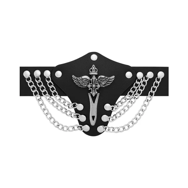 Black and Silvertone Winged 3-Row Chain Cuff Bracelet at Spencer's