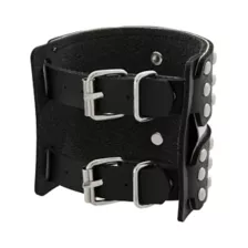 Black Double Buckle Studded Cuff Bracelet at Spencer's