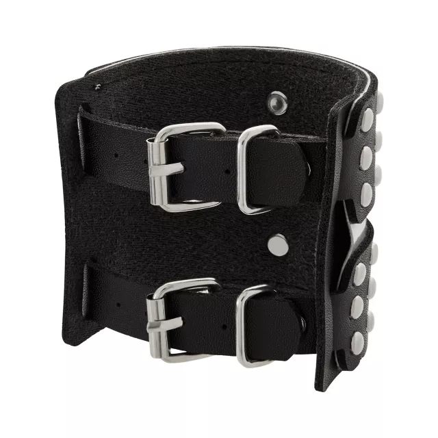 Black Double Buckle Studded Cuff Bracelet at Spencer's