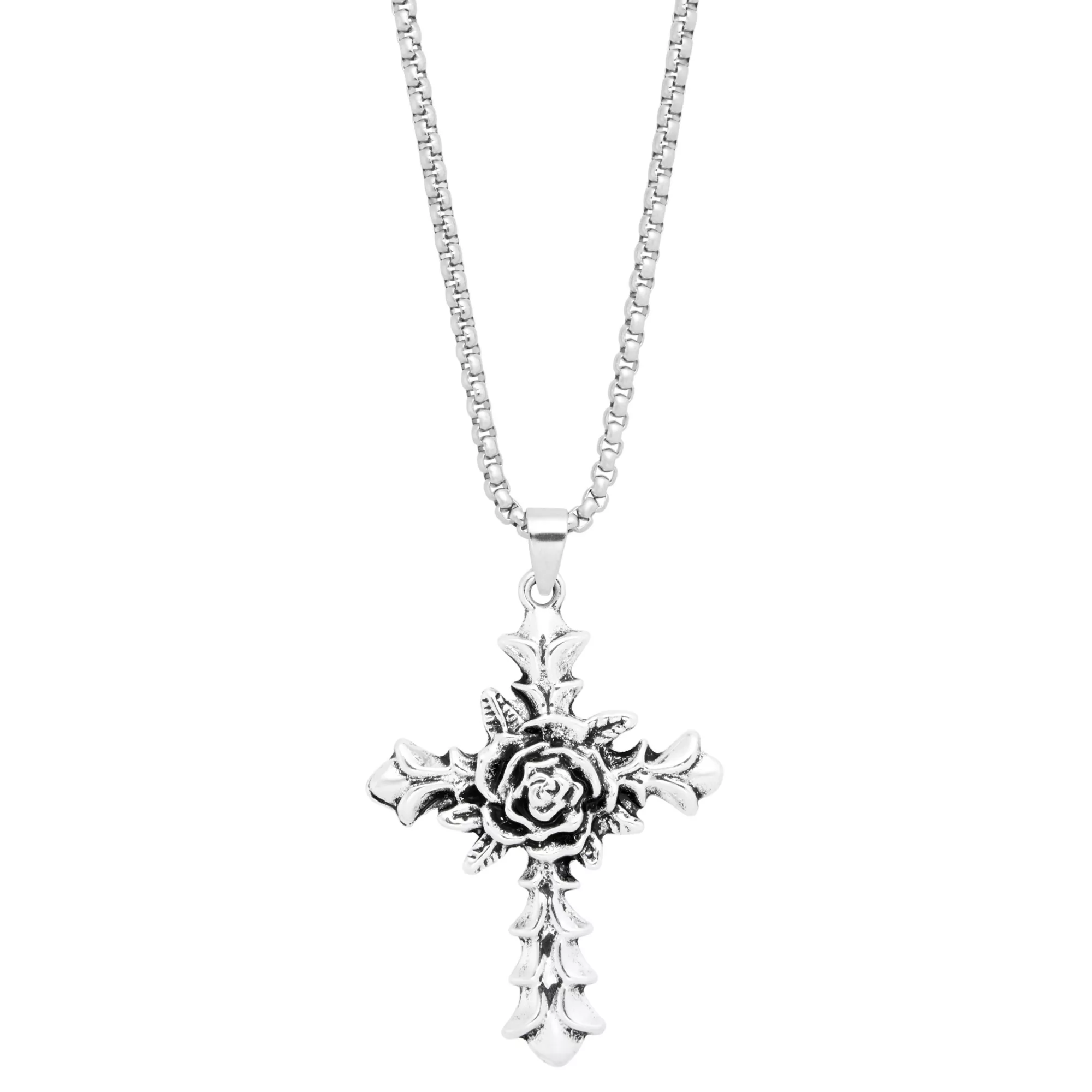 Silverplated Rose Cross Pendant Chain Necklace at Spencer's