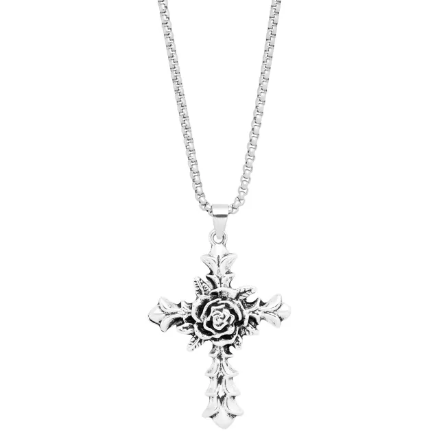 Silverplated Rose Cross Pendant Chain Necklace at Spencer's