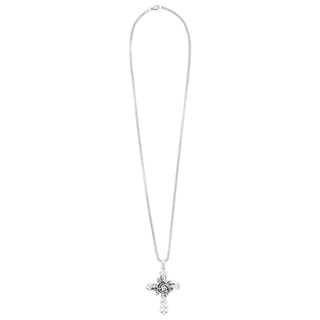 Silverplated Rose Cross Pendant Chain Necklace at Spencer's