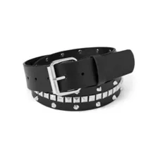 Black and Silvertone Studded Grommet Belt at Spencer's