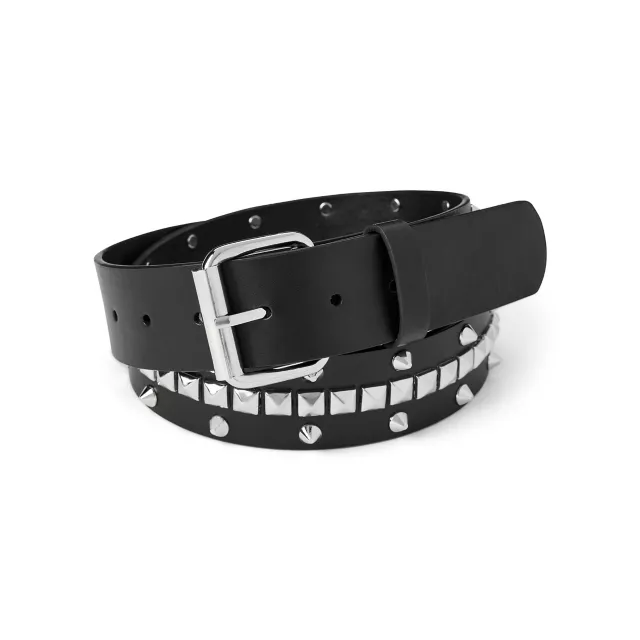 Black and Silvertone Studded Grommet Belt at Spencer's