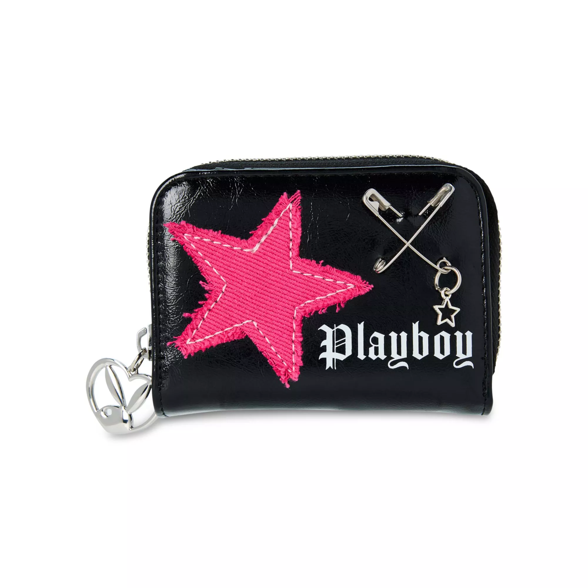 Playboy Star Patch and Safety Pin Zip Wallet at Spencer's
