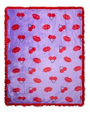 Purple cherry kiss print reversible ruffle fleece blanket