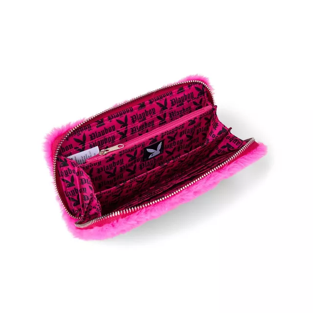 Pink Playboy Y2K Faux Fur Zip Wallet at Spencer's