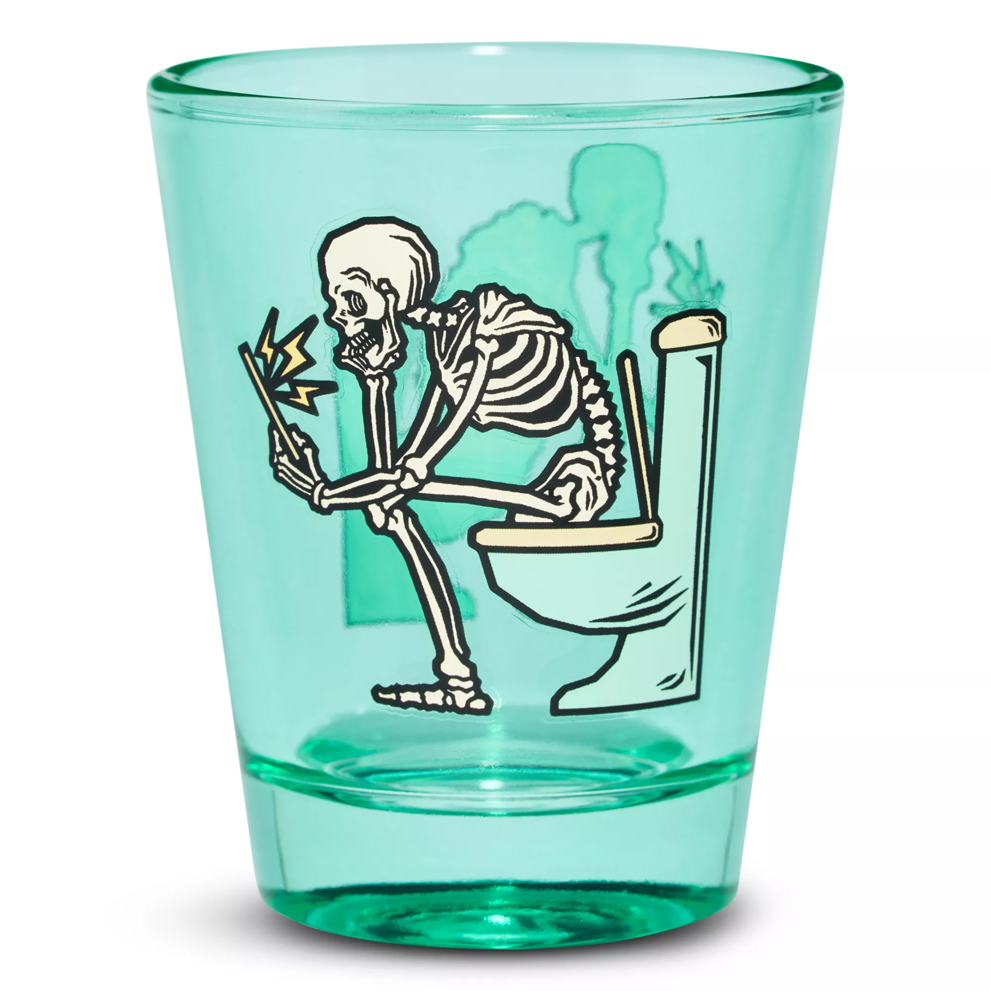 Squattin'' Scrollin' Skeleton Shot Glass - 2 oz. at Spencer's
