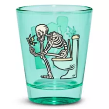 Squattin'' Scrollin' Skeleton Shot Glass - 2 oz. at Spencer's