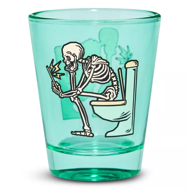 Squattin'' Scrollin' Skeleton Shot Glass - 2 oz. at Spencer's