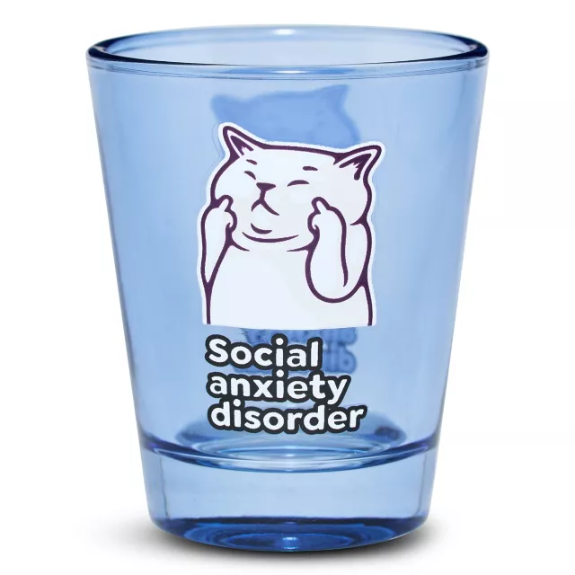 Blue Social Anxiety Cat Shot Glass - 2 oz.