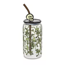 Glowing Skeletons Glass Cup with Straw - 16 oz. at Spencer's