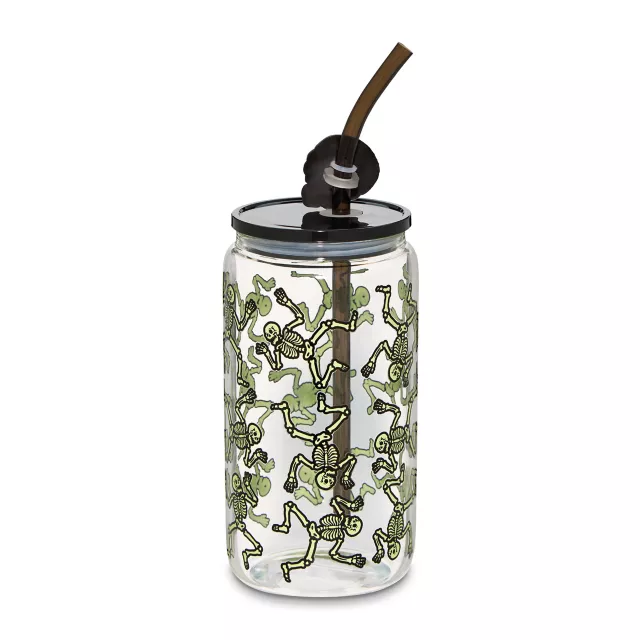 Glowing Skeletons Glass Cup with Straw - 16 oz. at Spencer's