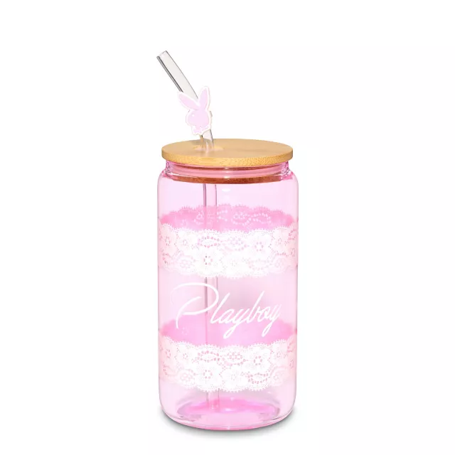 Playboy Lace Glass Cup with Straw at Spencer's