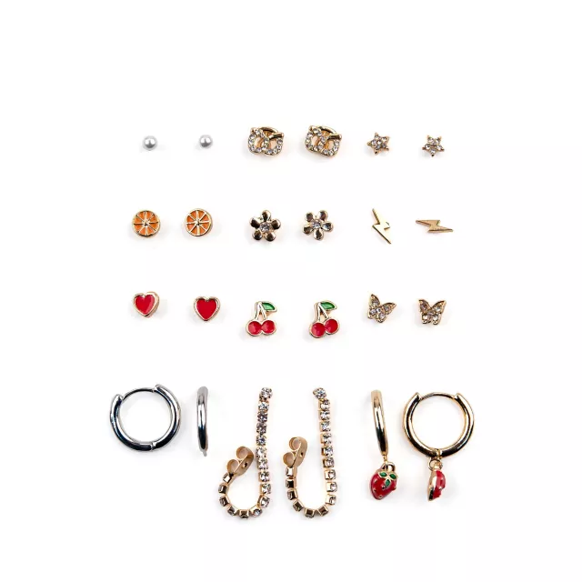 Multi-Pack Summer Fruits Stud and Hoop Earrings - 12 Pair at Spencer's