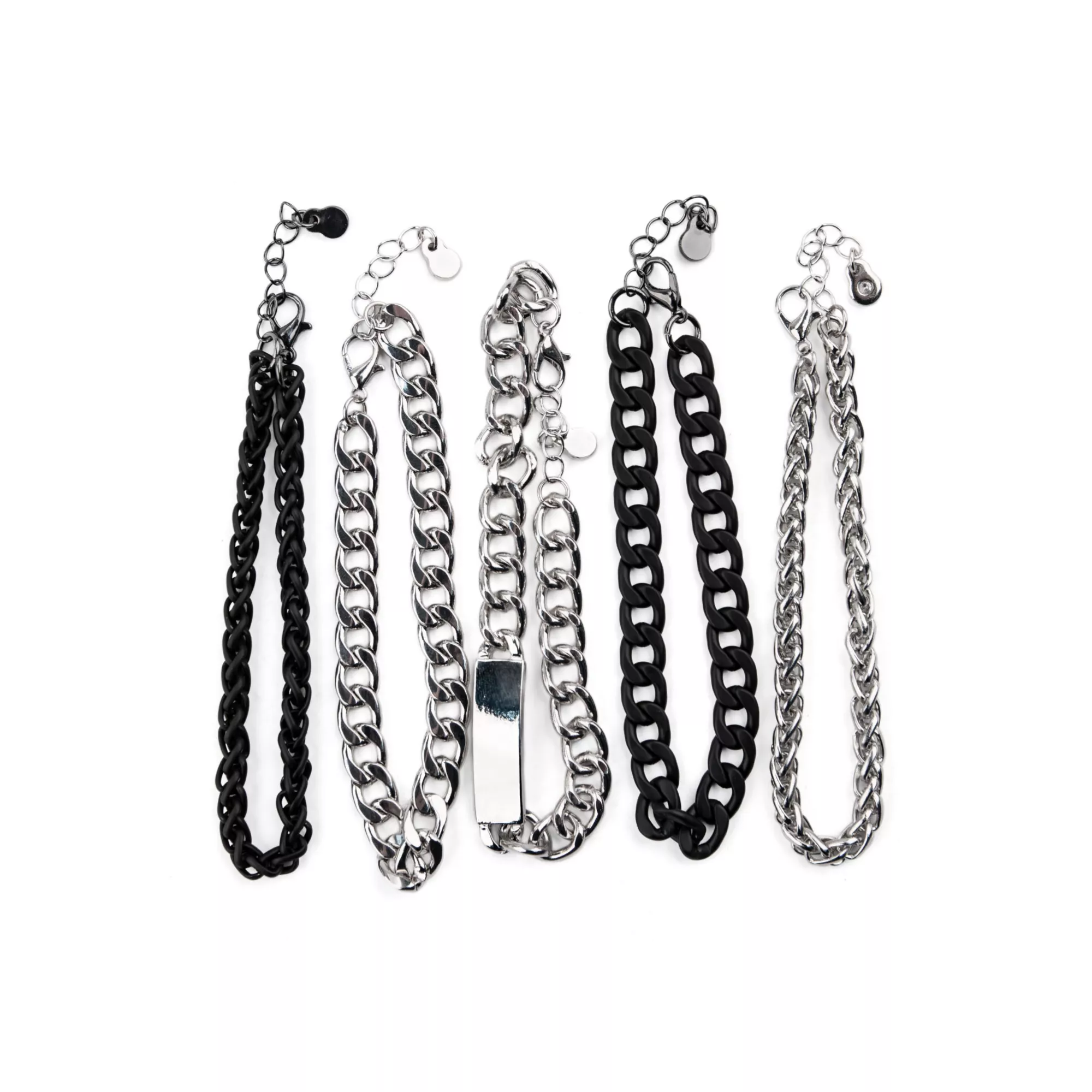 Multi-Pack Black and Silvertone Curb Chain Bracelets - 5 Pack at Spencer's