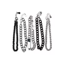 Multi-Pack Black and Silvertone Curb Chain Bracelets - 5 Pack at Spencer's