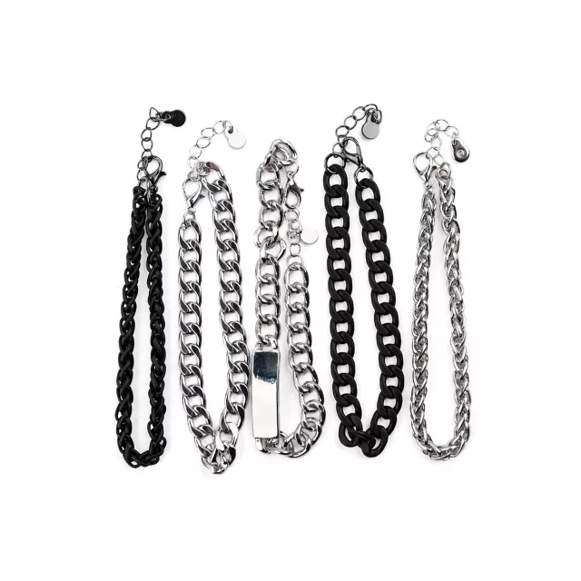 Multi-Pack Black and Silvertone Curb Chain Bracelets - 5 Pack at Spencer's