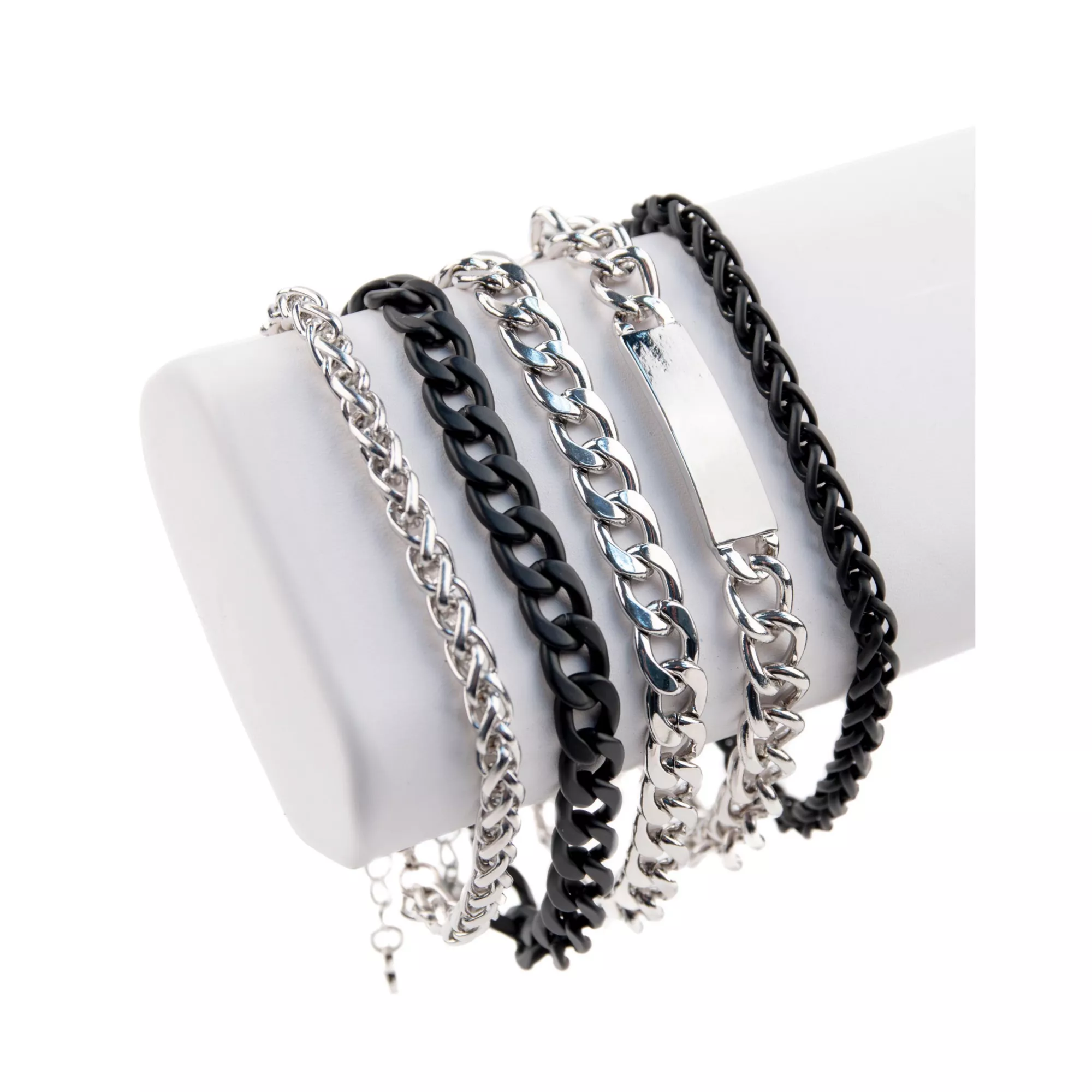 Multi-Pack Black and Silvertone Curb Chain Bracelets - 5 Pack at Spencer's