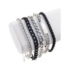 Multi-Pack Black and Silvertone Curb Chain Bracelets - 5 Pack at Spencer's