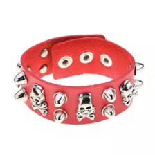 Red Studded Skull Cuff Bracelet at Spencer's
